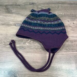 Capello Chullo Earflap Hat Purple Wool Fair Isle Fleece Lined Canada Unisex OS